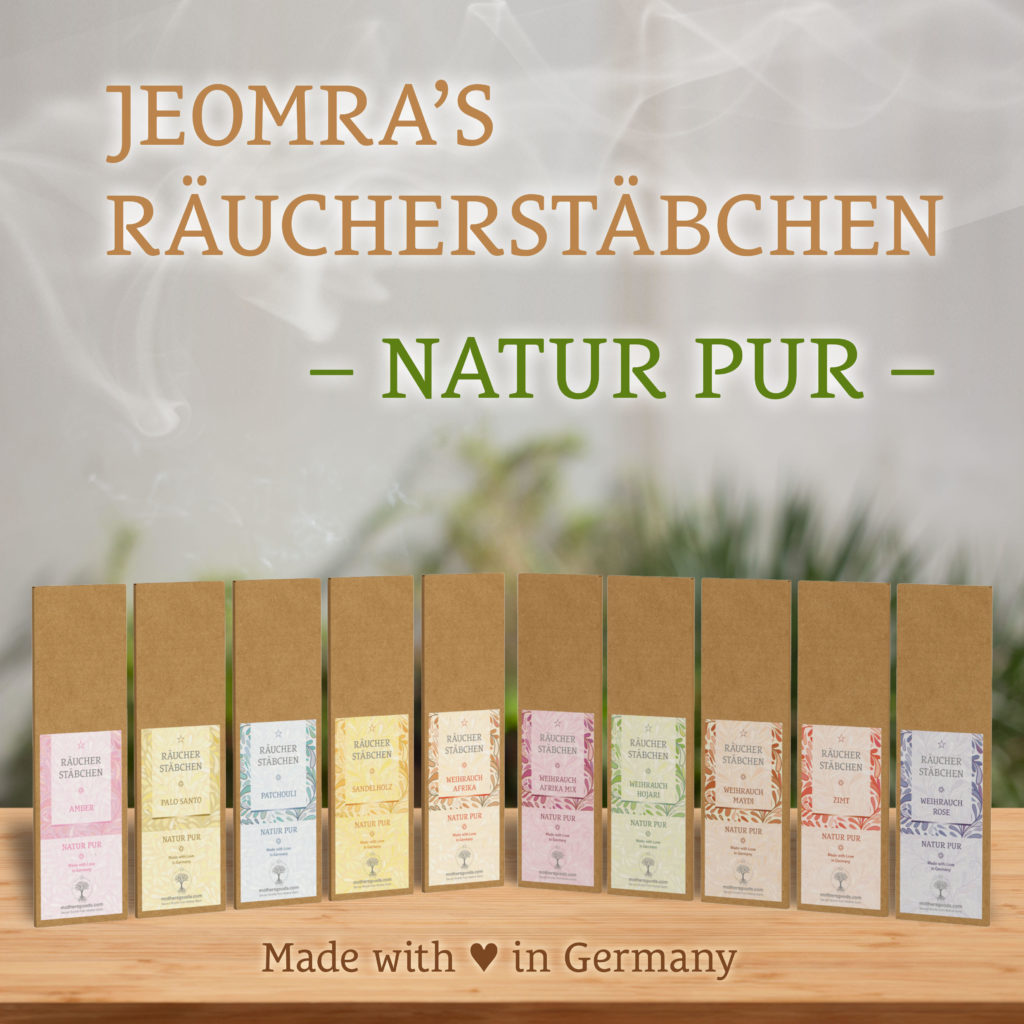 10 Papiertüten mit Beschriftung. Jeomra´s Räucherstäbchen -Natur Pur -